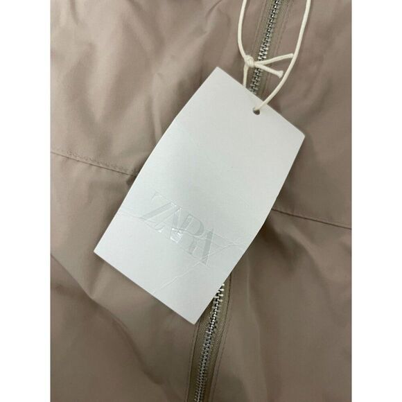 Zara Womens Jacket Large L Cropped Pleated Khaki Beige Full Zip 2753/034 NWT - Picture 6 of 10